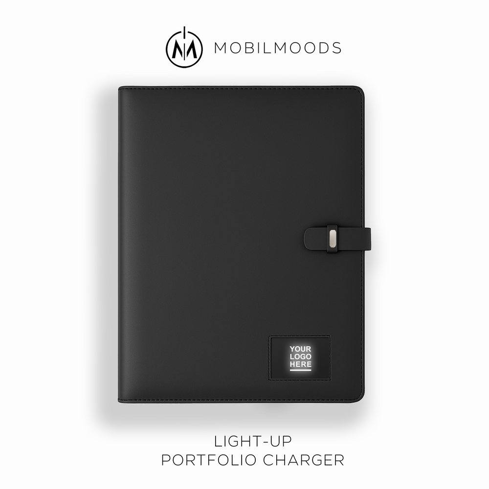 NP-1, Personalized Company Logo A4 Portfolio, Corporate Gift Portfolio, Custom Notebook, Business Gift Office Padfolio, Light-Up Logo Charger
