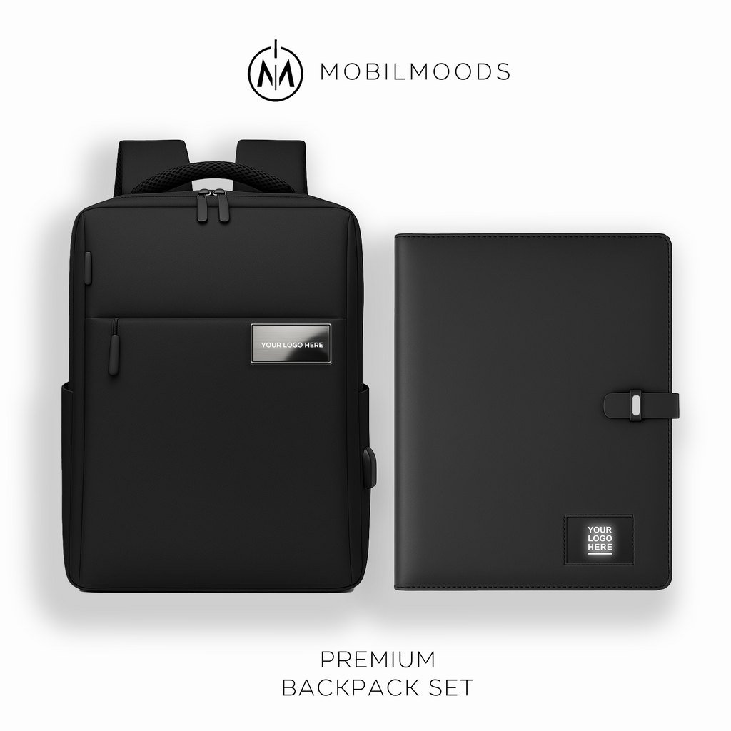 BX-07, Personalized Company Logo Backpack Gift Set, Custom Backpack Gift Box, Personalized Portable Charger, Company Employee Holiday Gift