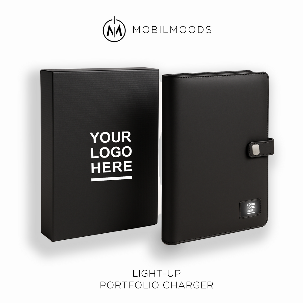 NP-1, Personalized Company Logo A4 Portfolio, Corporate Gift Portfolio, Custom Notebook, Business Gift Office Padfolio, Light-Up Logo Charger