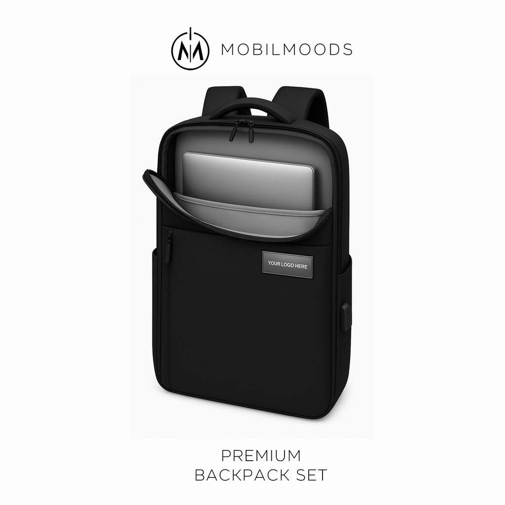 BX-02, Personalized Company Logo Backpack Gift Set, Custom Backpack Gift Box, Personalized Portable Charger, Company Employee Holiday Gift