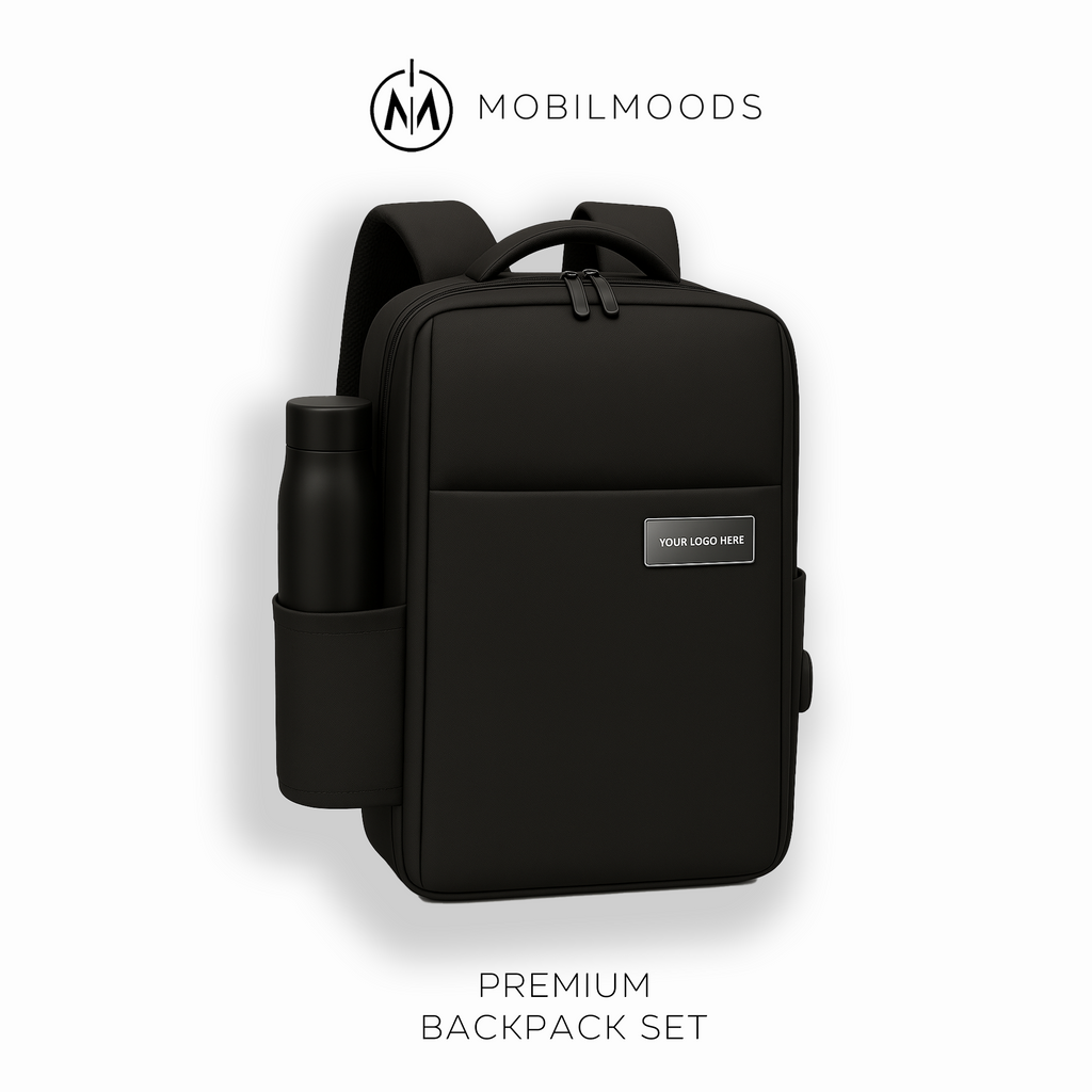 BX-11, Personalized Company Logo Backpack Gift Set, Custom Backpack Gift Box, Personalized Portable Charger, Company Employee Holiday Gift Backpack