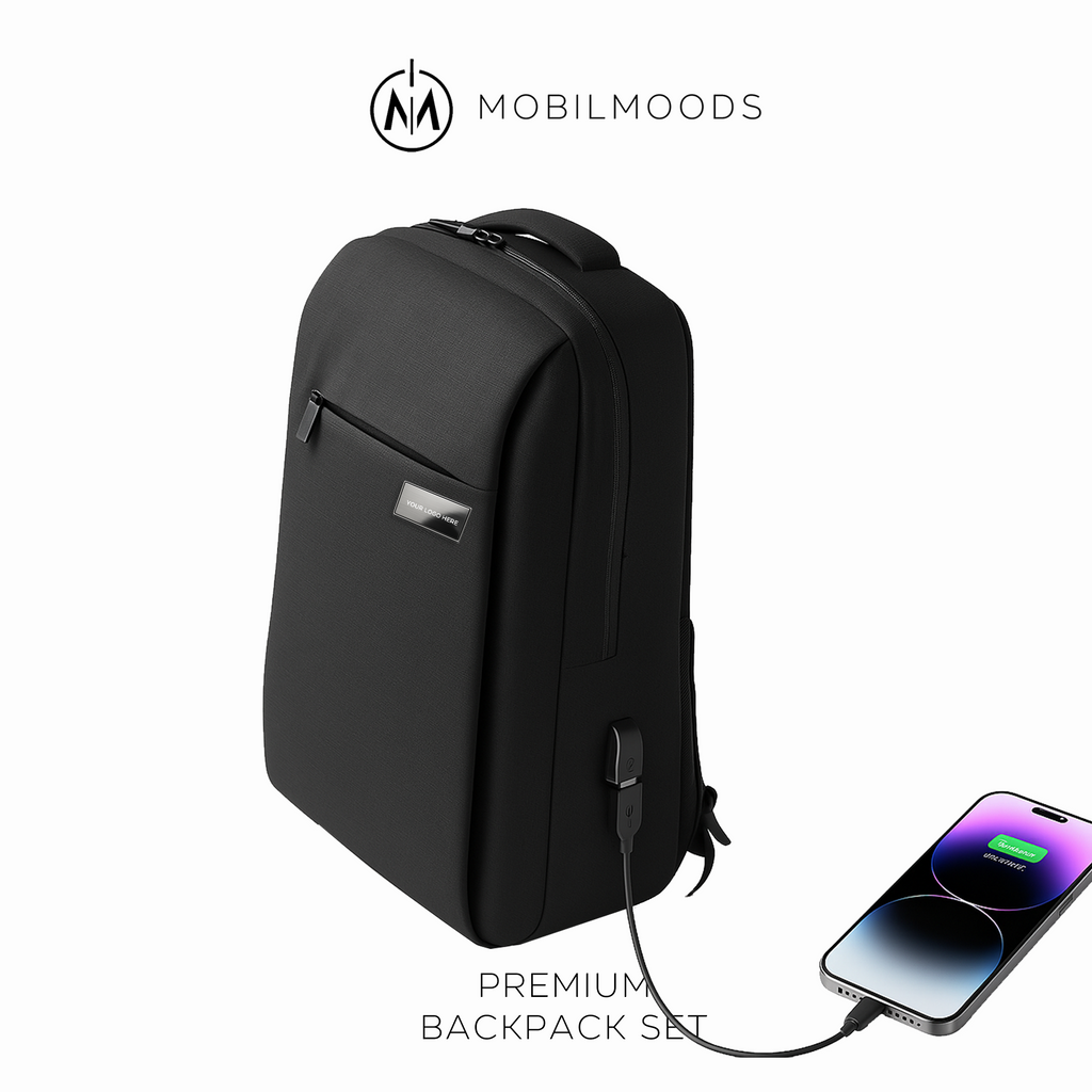 BX-11, Personalized Company Logo Backpack Gift Set, Custom Backpack Gift Box, Personalized Portable Charger, Company Employee Holiday Gift Backpack