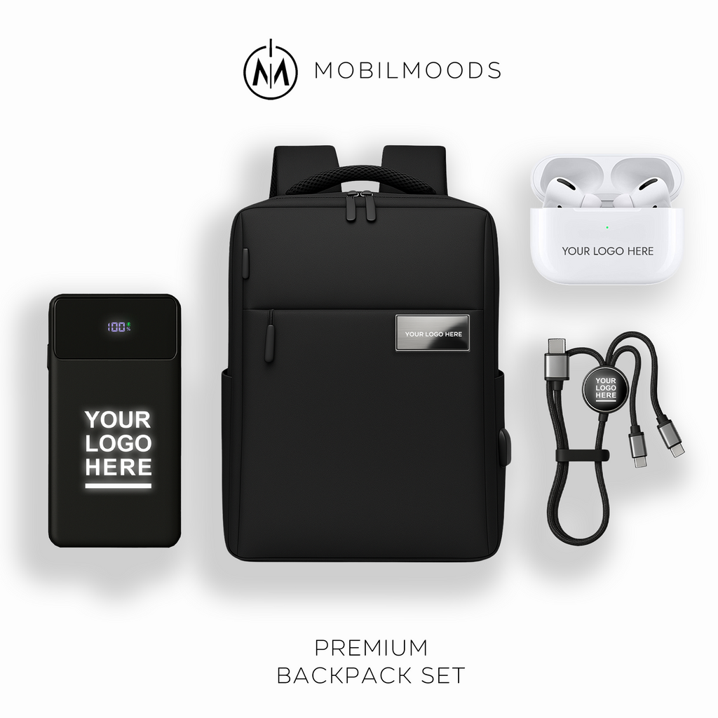 BX-01, Personalized Company Logo Backpack Gift Set, Custom Backpack Gift Box, Personalized Portable Charger, Company Employee Holiday Gift