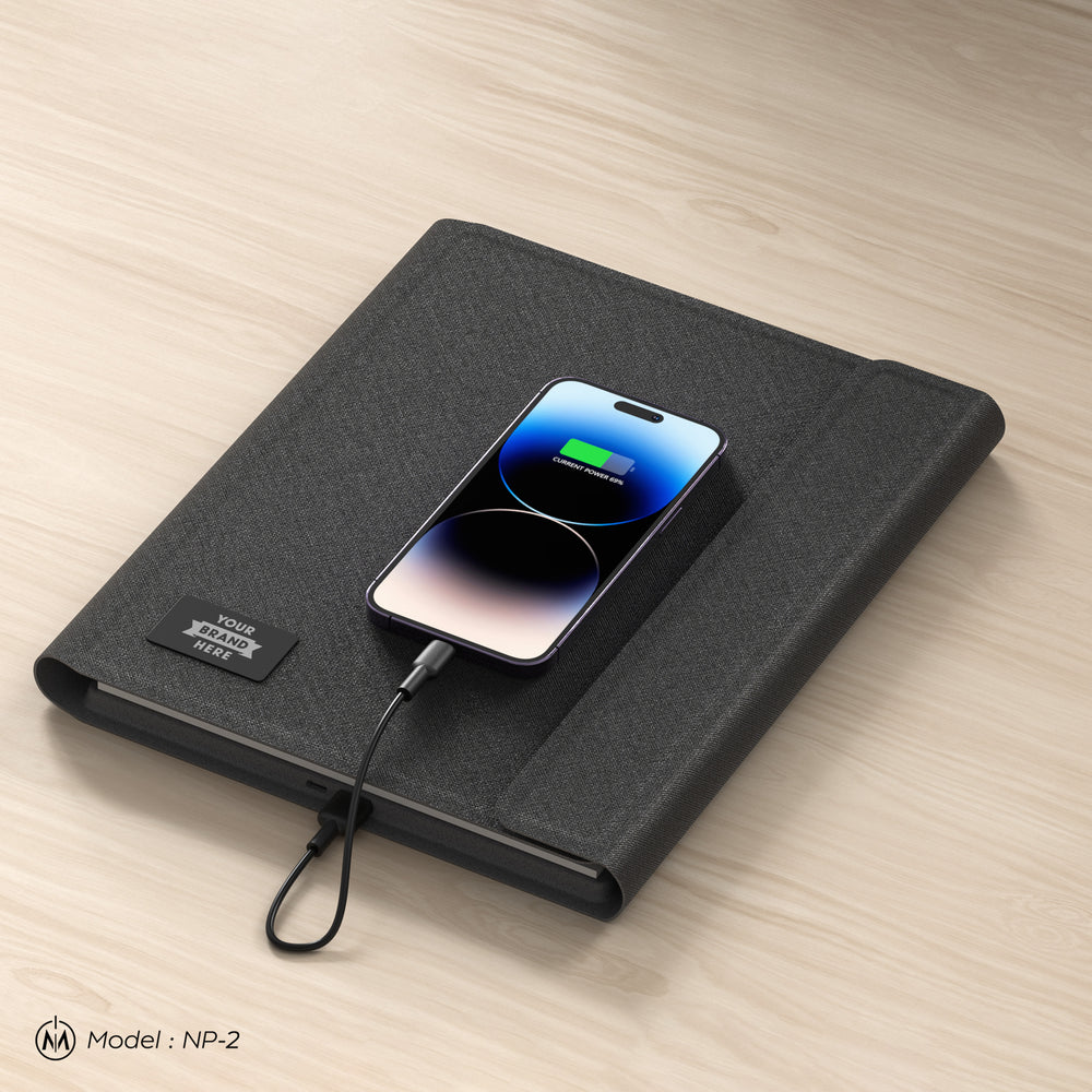 NP-2, Personalized Company Logo A4 Portfolio, Corporate Gift Portfolio, Custom Notebook, Business Gift Office Padfolio, Light-Up Logo Charger