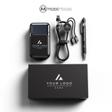 Personalized Corporate Tech Gift Set, 10000mAh Wall Plug Power Bank with Built-In Cables, Branded Employee Client Gift Box, Cable and Stylus