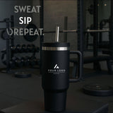Personalized 30 oz Insulated Tumbler with Handle, Custom Logo Travel Cup, Construction Crew Gift Tumbler, Company Driver Gift Tumbler