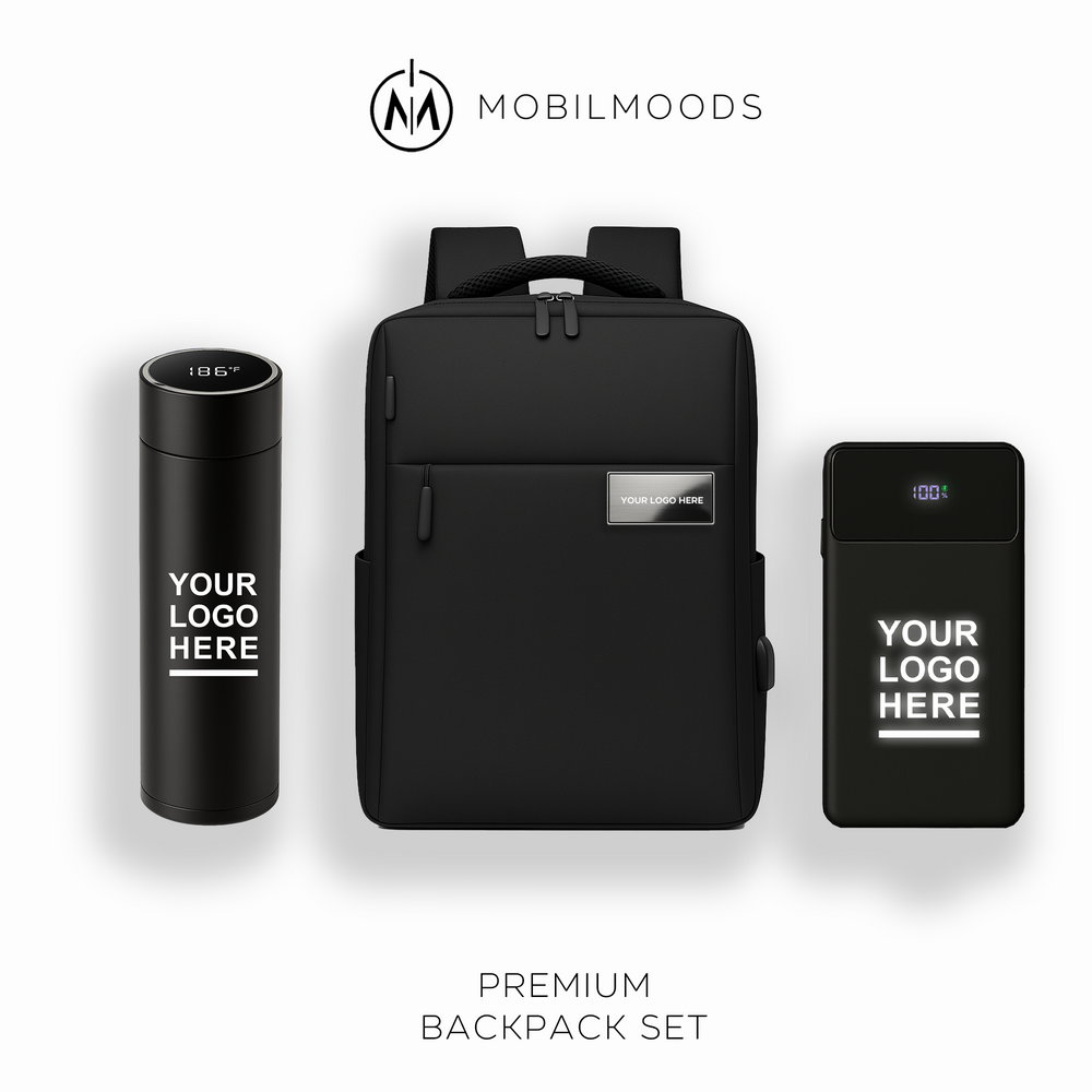 BX-09, Personalized Company Logo Backpack Gift Set, Custom Backpack Gift Box, Personalized Portable Charger, Company Employee Holiday Gift
