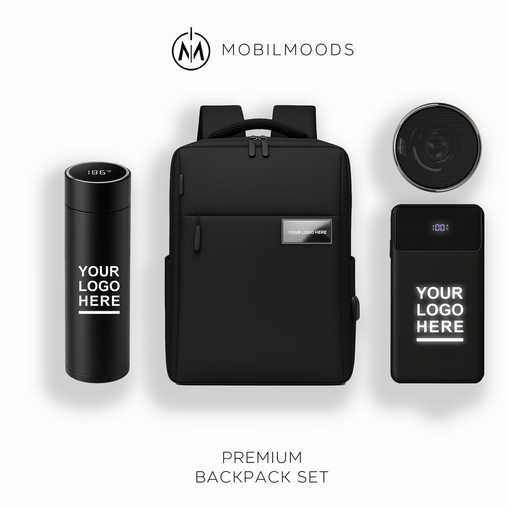 BX-02, Personalized Company Logo Backpack Gift Set, Custom Backpack Gift Box, Personalized Portable Charger, Company Employee Holiday Gift