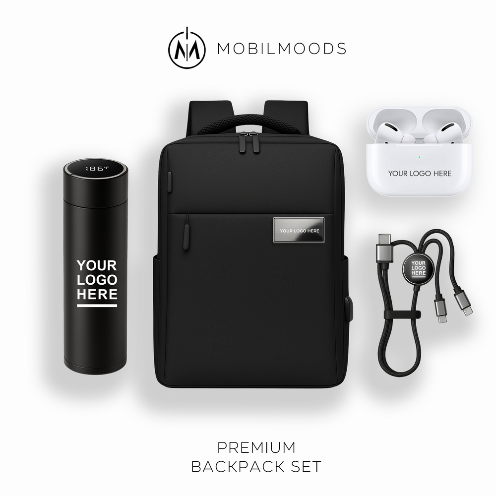 BX-10, Personalized Company Logo Backpack Gift Set, Custom Backpack Gift Box, Personalized Portable Charger, Company Employee Holiday Gift