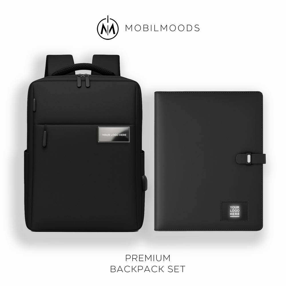 BX-07, Personalized Company Logo Backpack Gift Set, Custom Backpack Gift Box, Personalized Portable Charger, Company Employee Holiday Gift
