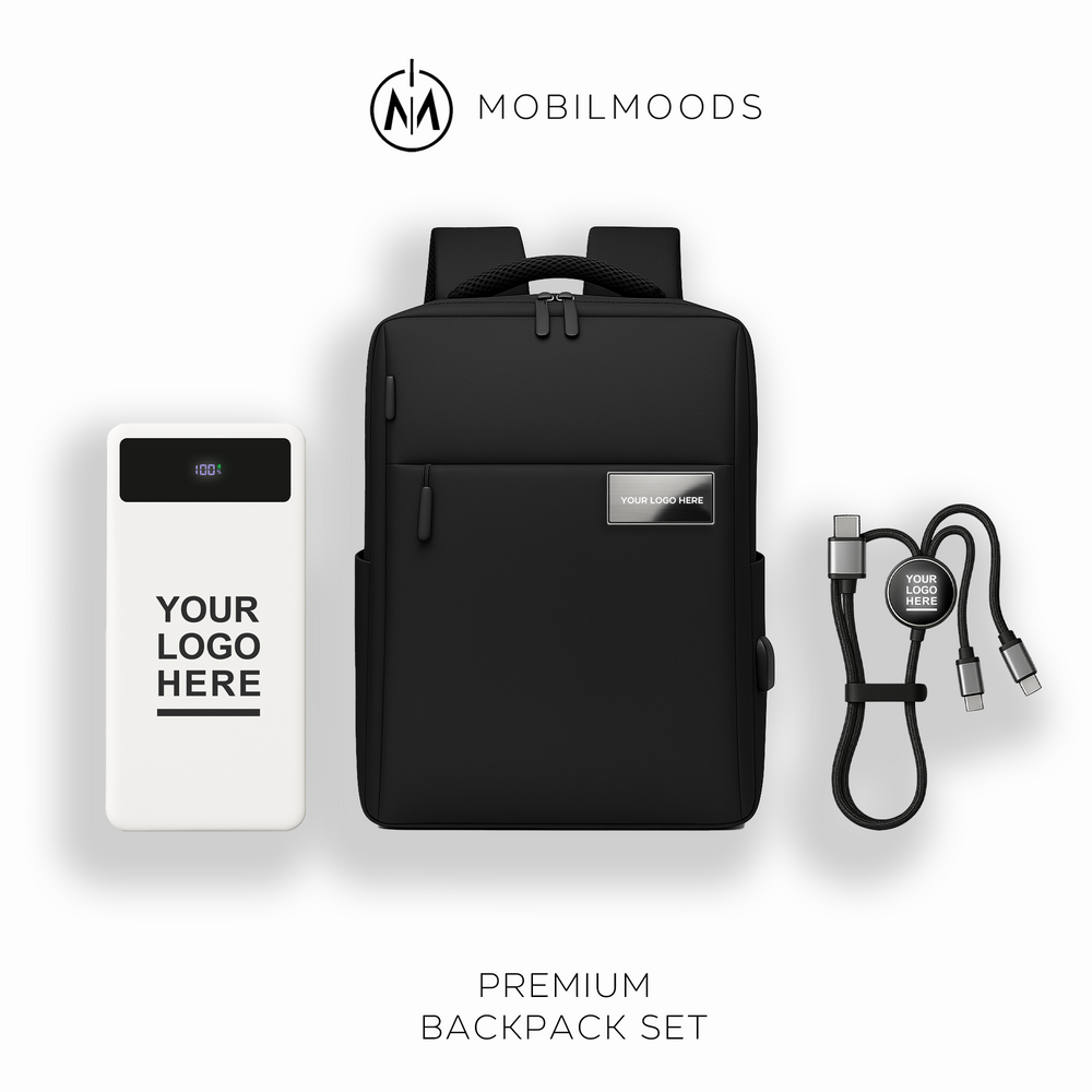 BX-06, Personalized Company Logo Backpack Gift Set, Custom Backpack Gift Box, Personalized Portable Charger, Company Employee Holiday Gift