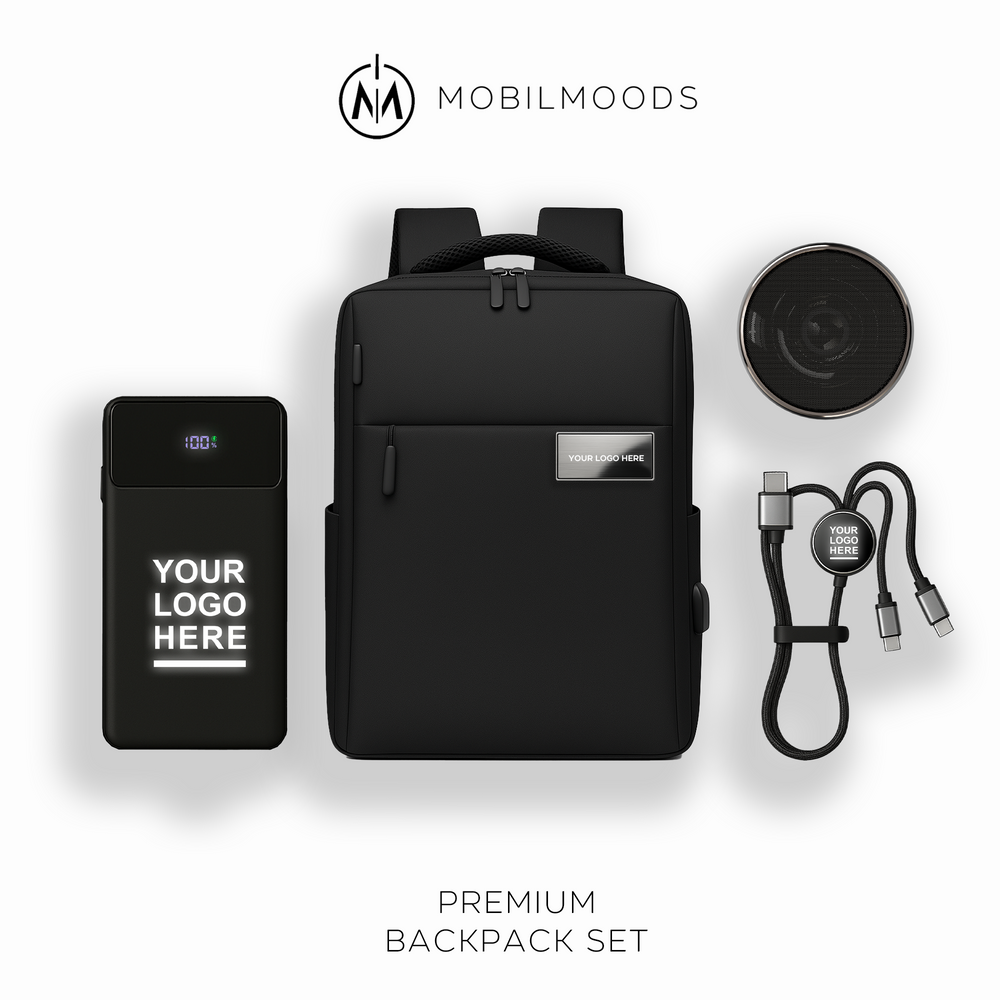 BX-03, Personalized Company Logo Backpack Gift Set, Custom Backpack Gift Box, Personalized Portable Charger, Company Employee Holiday Gift