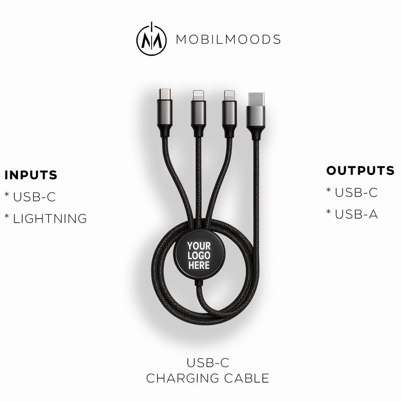 Personalized Affordable Company Giveaway Gift, Corporate Logo Phone Charger, USB-C Input / Output Charging Cord, Bulk Order Event Gift,