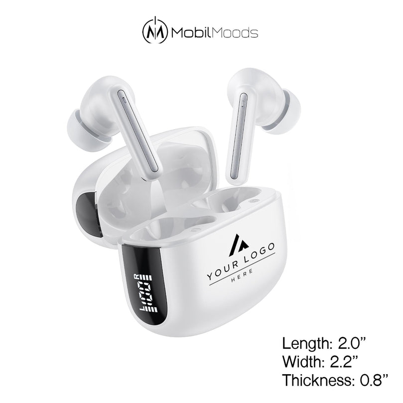 Personalization Logo ANC Wireless Earbuds, Personalized Earphones with LCD Charging Case, Bulk Employee Client Gift, Corporate Tech Swag