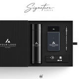 Custom Logo Corporate Gift Box, Signature Series with Smart Thermos, 10000mAh Power Bank, Charging Cable and Stylus Pen, Bulk Employee Gift