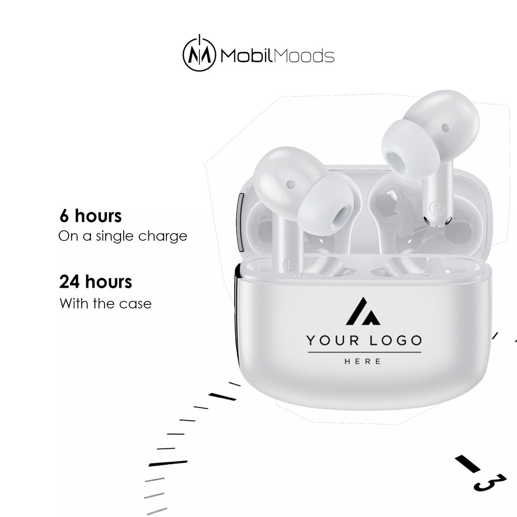 Personalization Logo ANC Wireless Earbuds, Personalized Earphones with LCD Charging Case, Bulk Employee Client Gift, Corporate Tech Swag