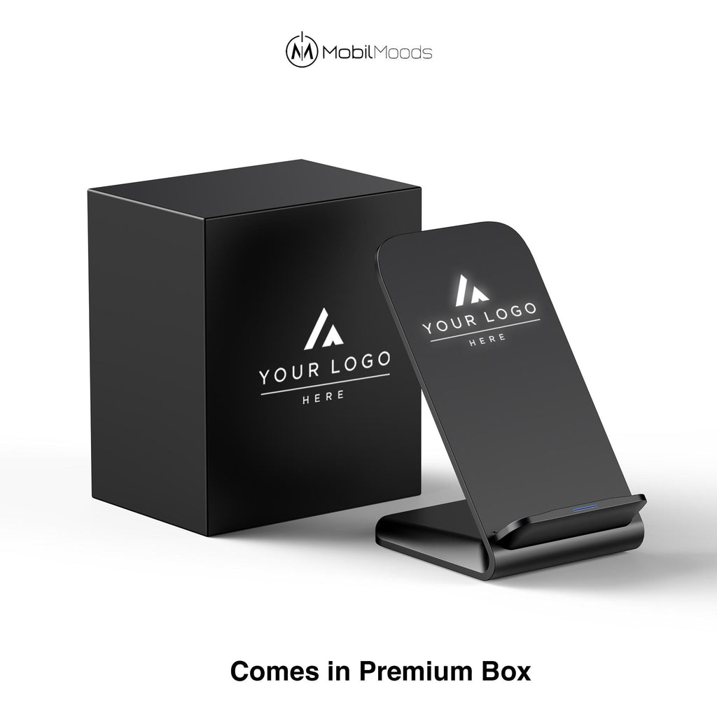 Custom Light Up Logo Wireless Charger Stand, Branded Desk Phone Dock, Bulk Employee Welcome Gift, Client Appreciation, Event Swag