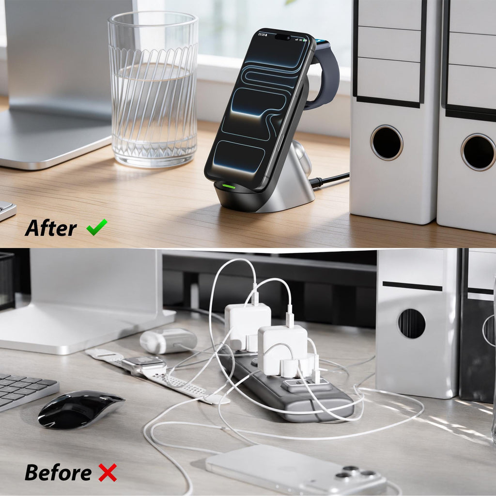 Custom Company Logo 3-in-1 Charging Dock, Personalized Light Up Logo Wireless Station for Phone Watch and Earbuds, Bulk Corporate Tech Gift