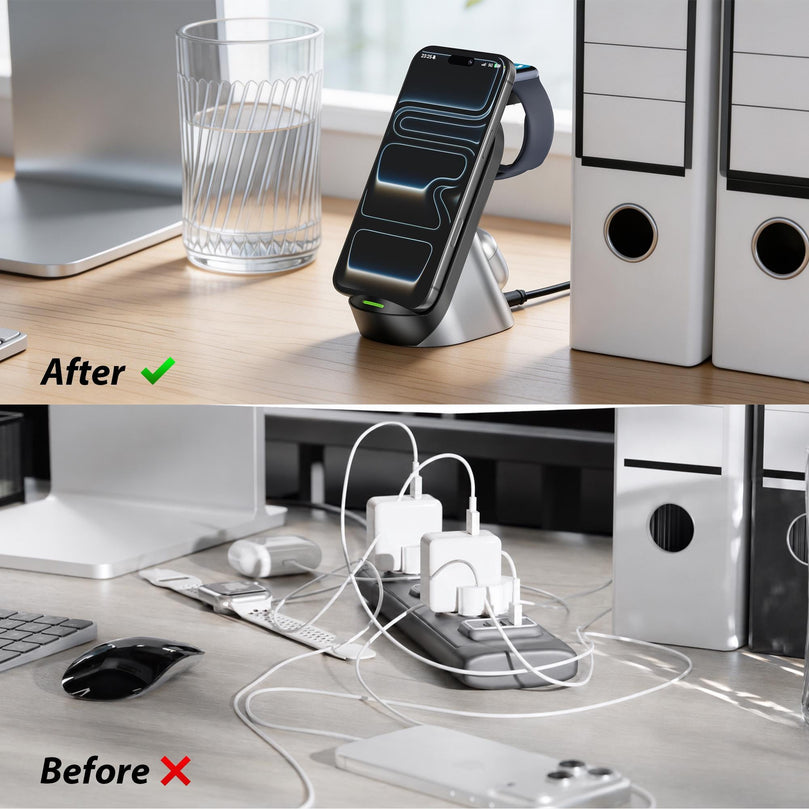 Custom Company Logo 3-in-1 Charging Dock, Personalized Light Up Logo Wireless Station for Phone Watch and Earbuds, Bulk Corporate Tech Gift