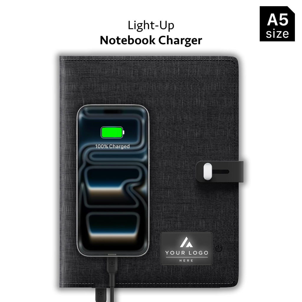 Personalized A5 Light-Up Charging Notebook, Custom Logo Tech Onboarding Kit, Realtor Closing Gift, Conference Speaker Journal