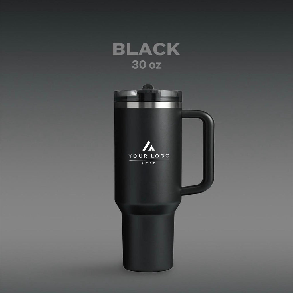 Personalized 30 oz Insulated Tumbler with Handle, Custom Logo Travel Cup, Construction Crew Gift Tumbler, Company Driver Gift Tumbler