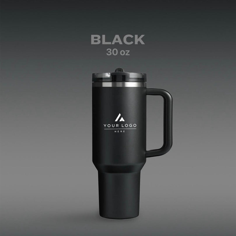 Personalized 30 oz Insulated Tumbler with Handle, Custom Logo Travel Cup, Construction Crew Gift Tumbler, Company Driver Gift Tumbler