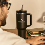 Personalized 30 oz Insulated Tumbler with Handle, Custom Logo Travel Cup, Construction Crew Gift Tumbler, Company Driver Gift Tumbler