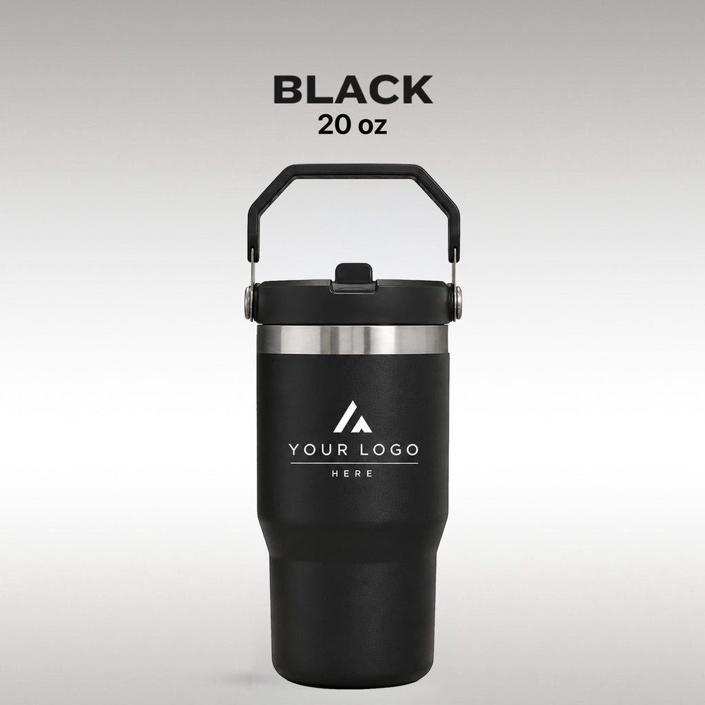 Personalized Insulated Tumbler with Handle, Custom Logo Travel Cup, Realtor Closing Gift Tumbler, Construction Crew Mug, Conference Swag