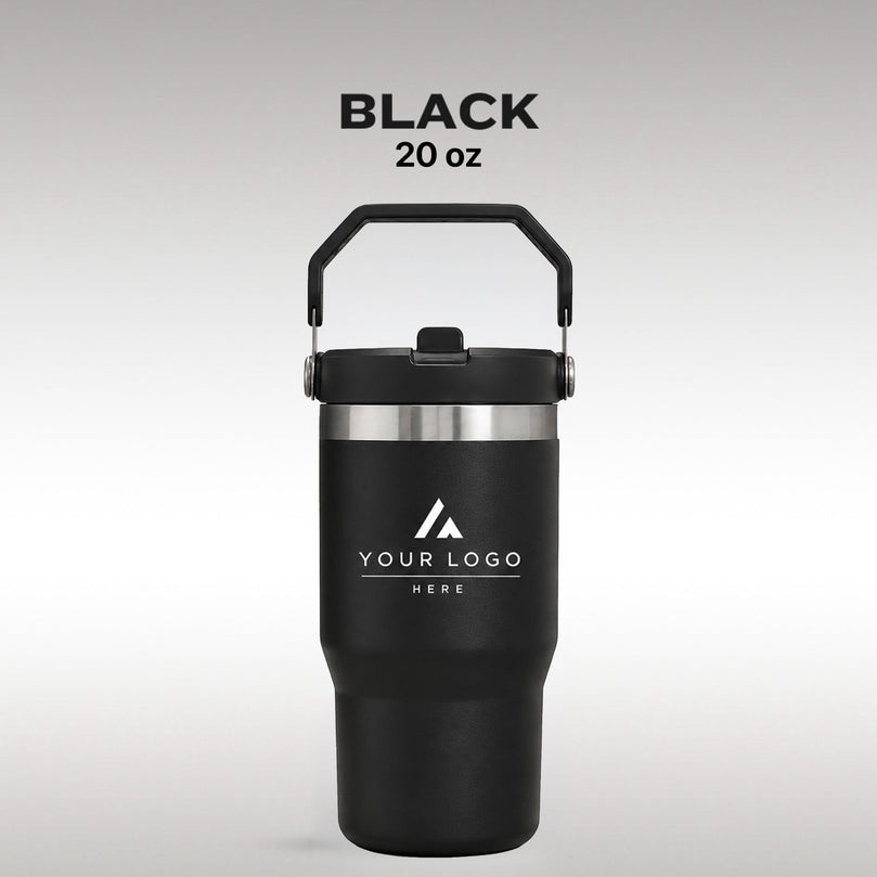 Personalized Insulated Tumbler with Handle, Custom Logo Travel Cup, Realtor Closing Gift Tumbler, Construction Crew Mug, Conference Swag