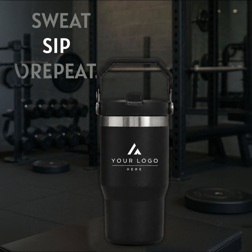 Personalized Insulated Tumbler with Handle, Custom Logo Travel Cup, Realtor Closing Gift Tumbler, Construction Crew Mug, Conference Swag