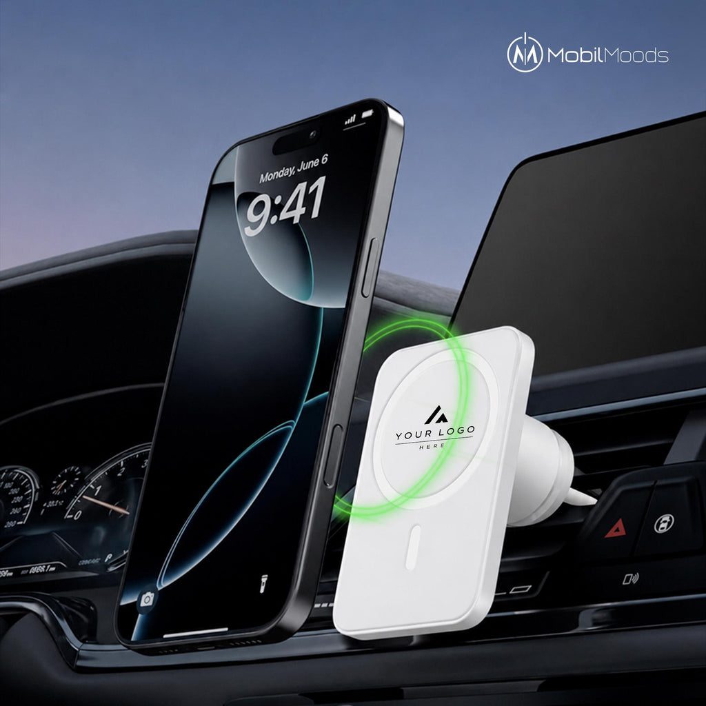 Personalized MagSafe Car Charger, 15W Magnetic Wireless Car Mount, Custom Logo Fast Charging Phone Holder, Corporate Gift
