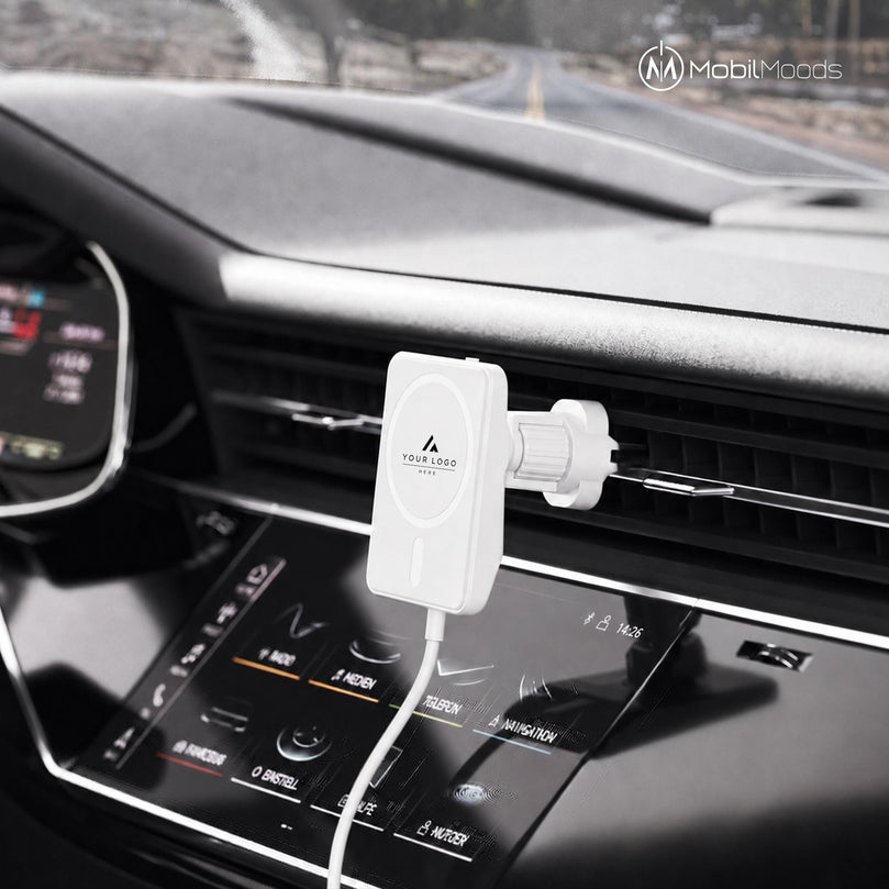 Personalized MagSafe Car Charger, 15W Magnetic Wireless Car Mount, Custom Logo Fast Charging Phone Holder, Corporate Gift