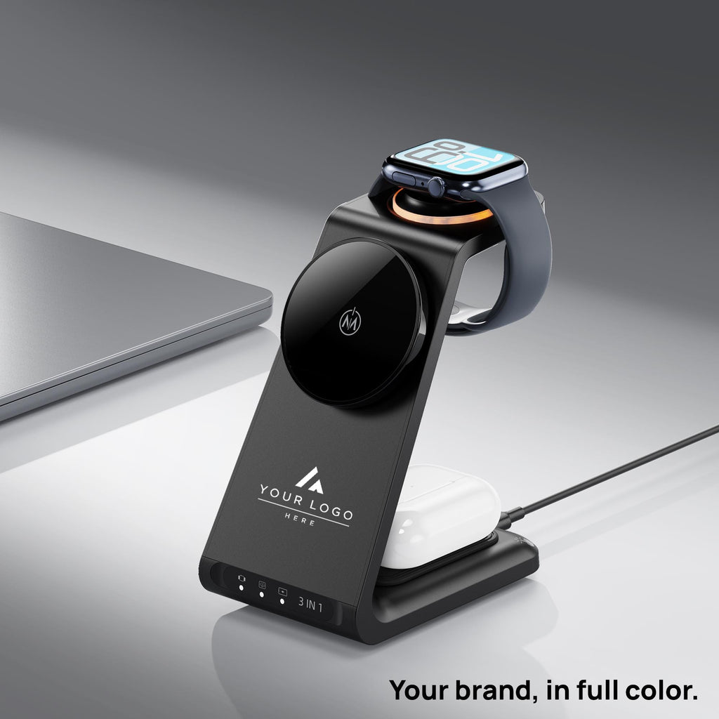 Premium Client Gift Box, 18 oz Stainless Steel Tumbler, 3 in 1 MagSafe Wireless Charger, Stylus Pen, Light Up Cable, Corporate Gift Set