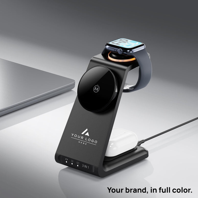 Premium Client Gift Box, 18 oz Stainless Steel Tumbler, 3 in 1 MagSafe Wireless Charger, Stylus Pen, Light Up Cable, Corporate Gift Set