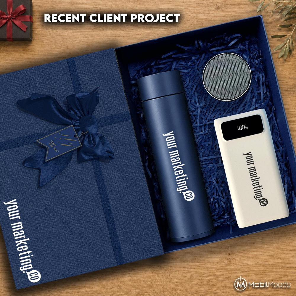 Personalized Logo Marketing Team Gift Box, Custom 18oz Tumbler and Charger Gift Set, 10000mAh Power Bank & Bluetooth Speaker Gift Box