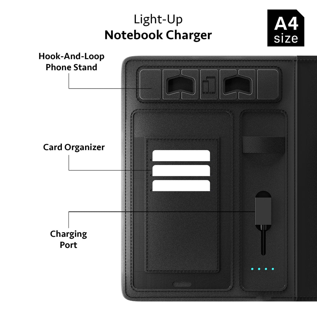 Personalized A4 Light-Up Charging Notebook, Custom Logo Tech Onboarding Kit, Realtor Closing Gift, Conference Speaker Gift