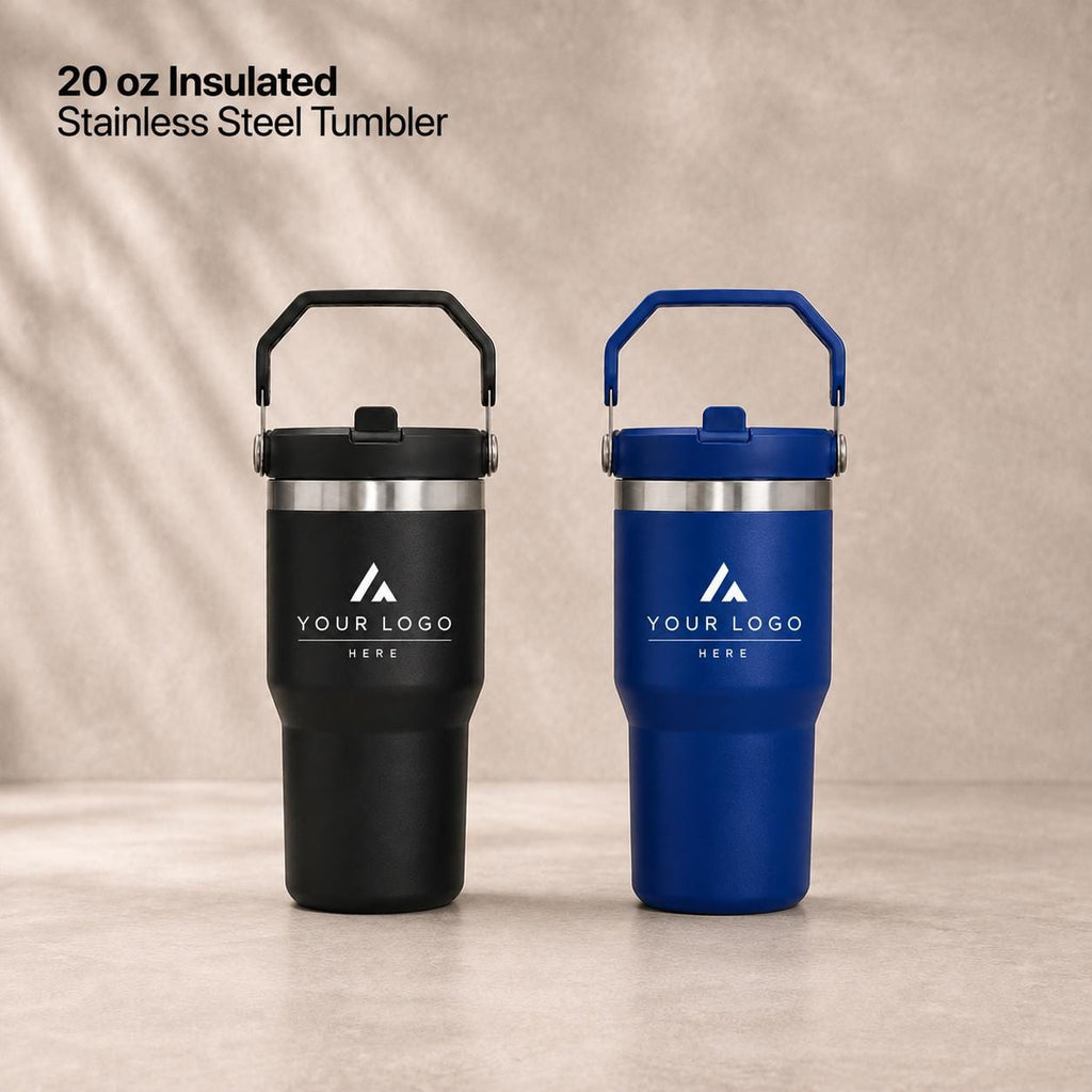 Premium Employee Gift Set with Company Logo, 20 oz Ice Flow Stainless Steel Tumbler, 10000mAh MagSafe Light Up Power Bank, Charging Cable