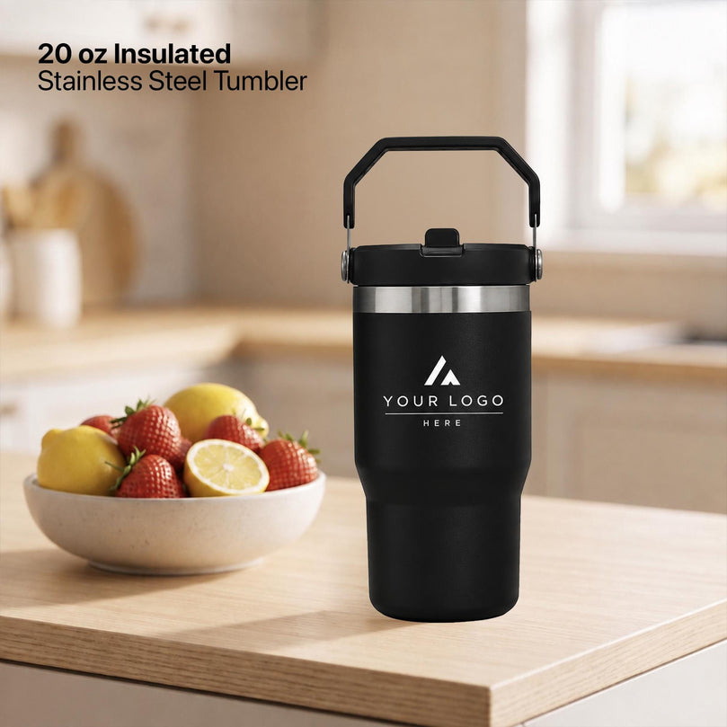 Premium Corporate Gift Box, 20 oz Ice Flow Tumbler, ANC Wireless Earbuds with Clear Sound, Light Up Cable, Company Logo Employee Gift Set