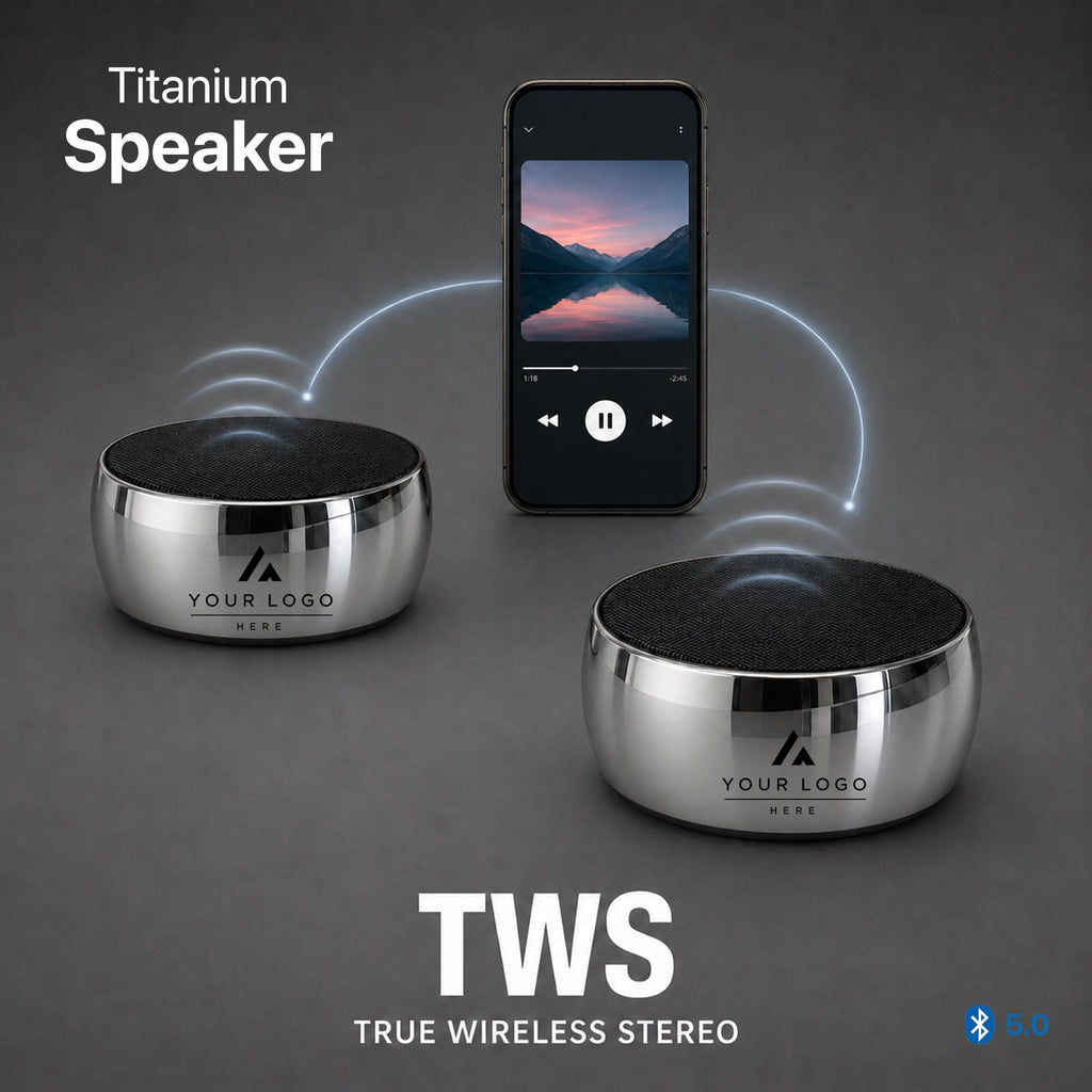 Personalized Titanium Bluetooth Speaker, Custom Laser Engraved Logo, Conference Speaker Gift, Tech Team Award, Executive Desk Audio