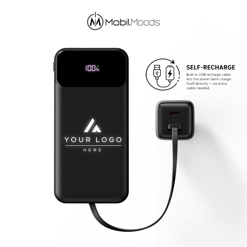 Branded Corporate Gift Set with Company Logo, 20 oz Ice Flow Tumbler, 10000mAh Light Up Built In Cable Power Bank, Premium Employee Gift Box