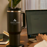 Personalized 30 oz Insulated Tumbler with Handle, Custom Logo Travel Cup, Construction Crew Gift Tumbler, Company Driver Gift Tumbler