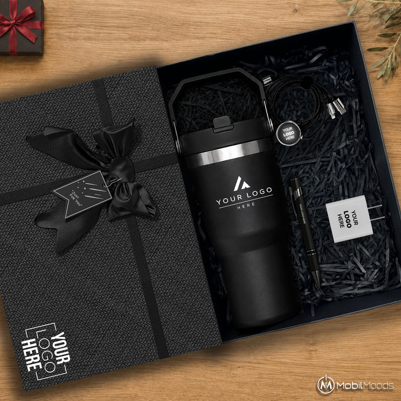 Company Employee Welcome Gift Box, 20 oz Ice Flow Tumbler, 20W PD Wall Charger Adapter, Stylus Touch Pen, Light Up Cable, Corporate Gift Set