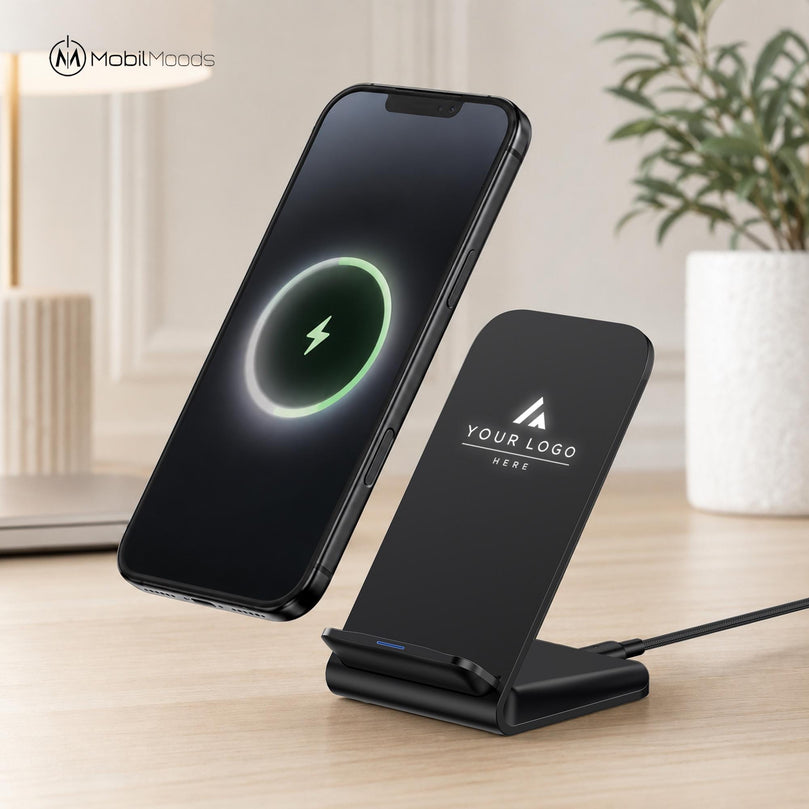 Corporate Appreciation Gift Box, 18 oz Premium Tumbler, 10W Light Up Wireless Docking Station, Charging Cord, Company Logo Business Gift Set