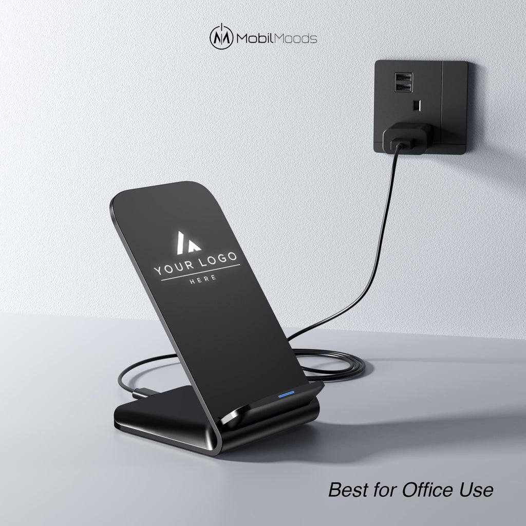Premium Business Gift Set, 24 oz Double Wall Thermos, 10W Light Up Wireless Docking Station, Charging Cable, Company Logo Corporate Gift Box