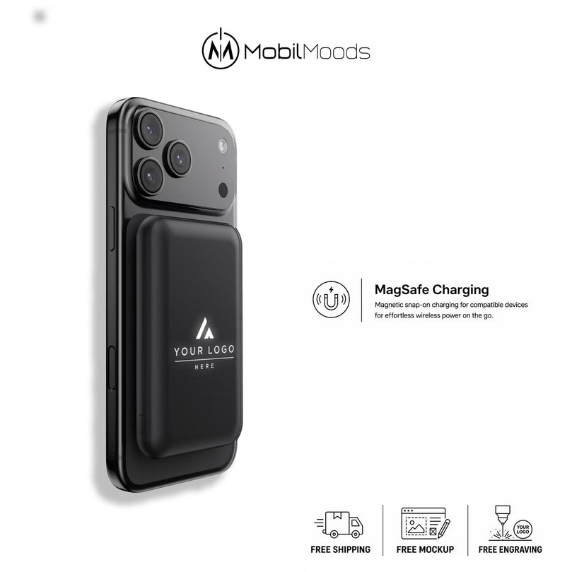 Premium Corporate Tech Gift Set, 10000mAh Light Up MagSafe Power Bank, MagSafe Phone Wallet, Custom Charging Cable, Company Logo Gift Box