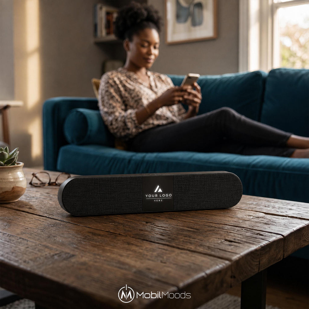 Customized Light Up SoundBar, 20W Speaker with HDMI USB-C and SD Card, Employee Tech Gift, Client Welcome Gift SoundBar