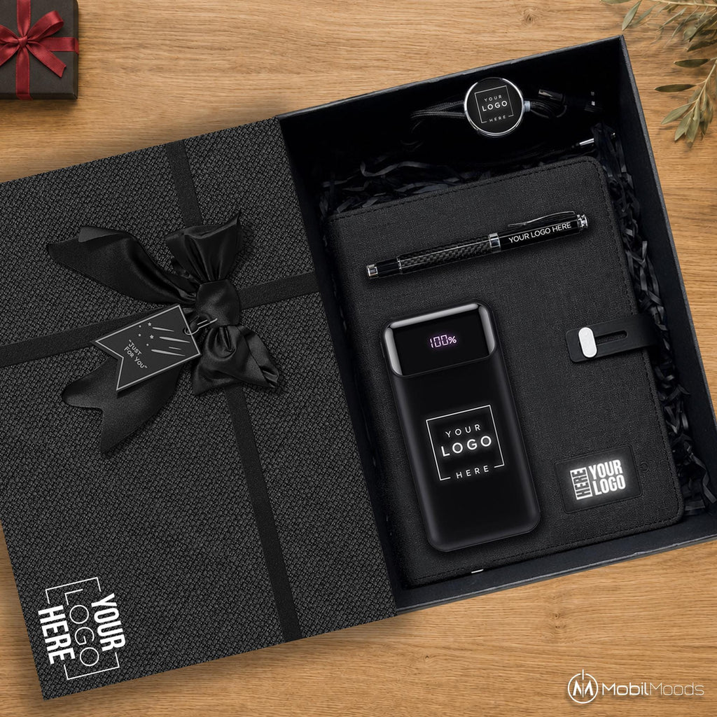 Tech Company Employee Appreciation Gift with Branded Tech Portfolio, Power Bank and Accessories Corporate Gift Box