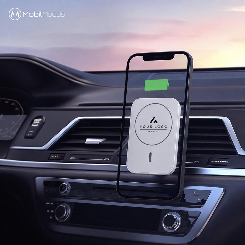 Personalized MagSafe Car Charger, 15W Magnetic Wireless Car Mount, Custom Logo Fast Charging Phone Holder, Corporate Gift