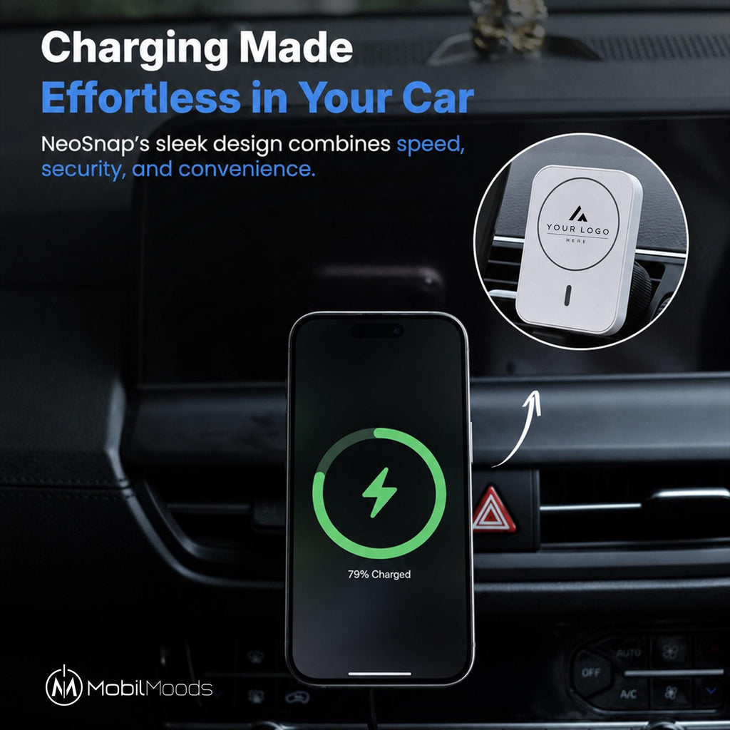 Personalized MagSafe Car Charger, 15W Magnetic Wireless Car Mount, Custom Logo Fast Charging Phone Holder, Corporate Gift