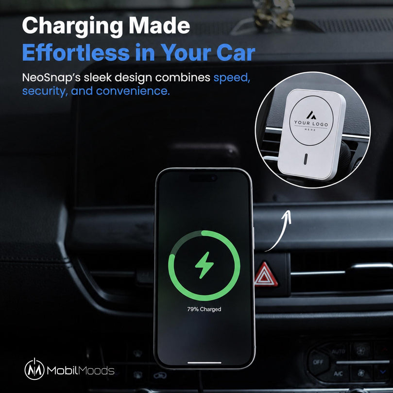 Personalized MagSafe Car Charger, 15W Magnetic Wireless Car Mount, Custom Logo Fast Charging Phone Holder, Corporate Gift